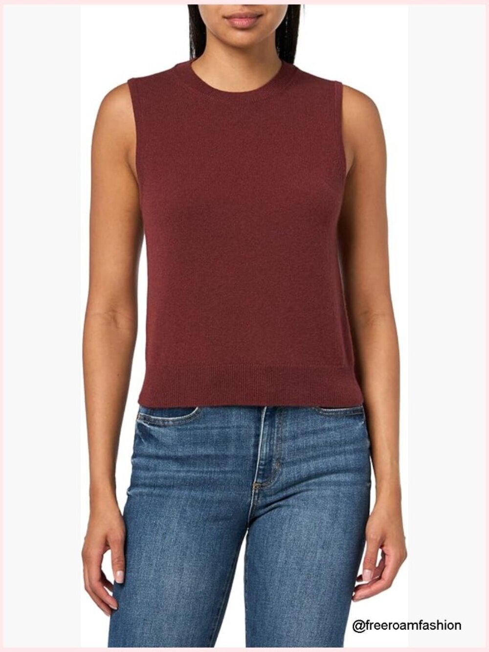 Slim Crewneck Sleeveless Shell in Cashmere, Pull On Style